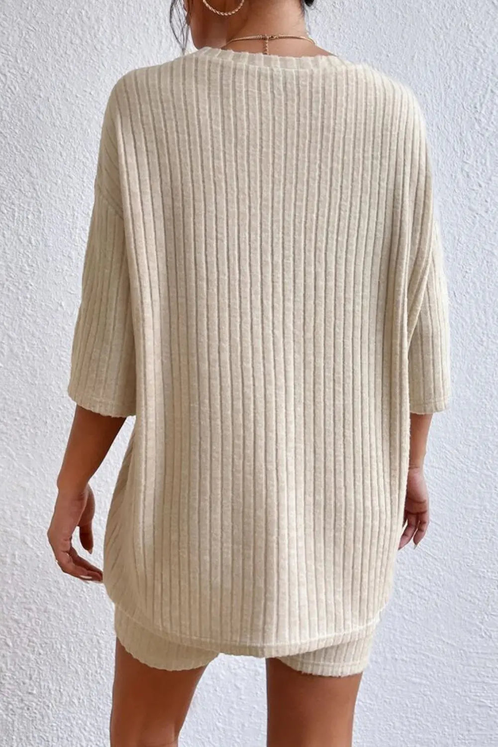 Pink Plain Ribbed Loose Fit Two Piece Lounge Set eAura