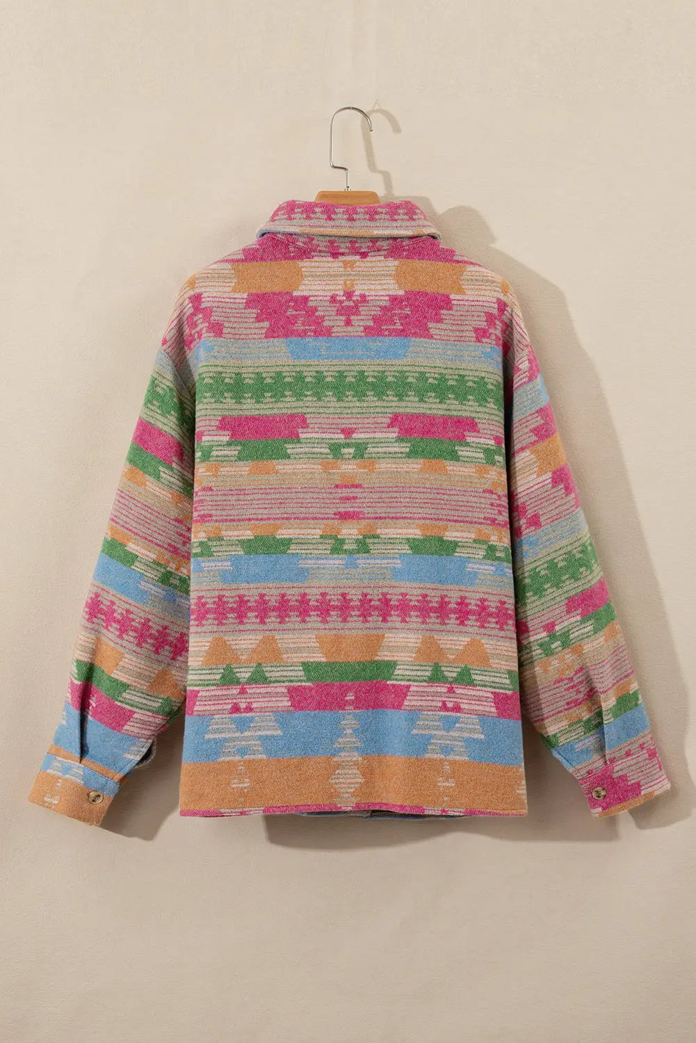 Pink Plus Size Aztec Printed Flap Pocket Shacket Beagle Boutique Fashion Outlet