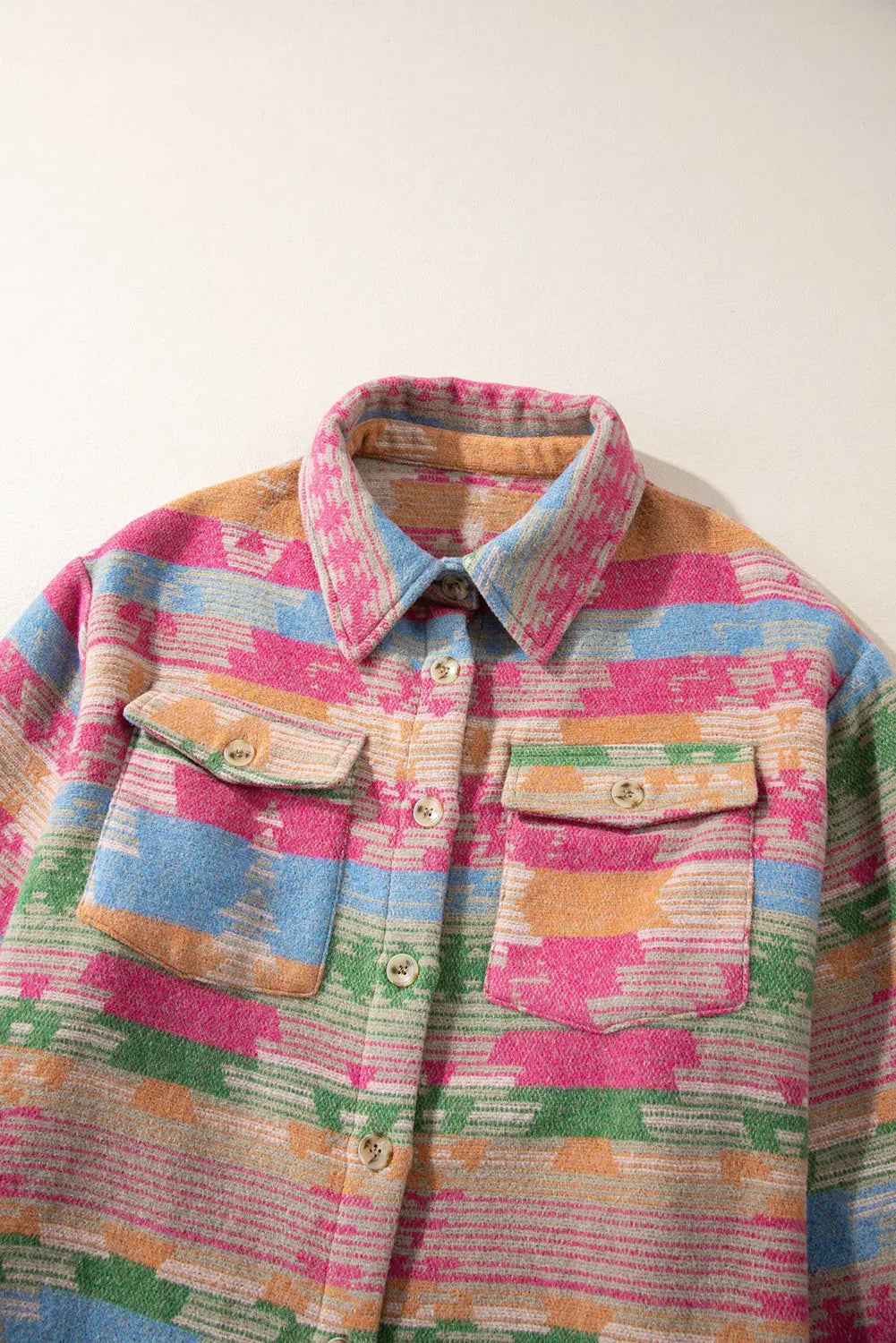 Pink Plus Size Aztec Printed Flap Pocket Shacket Beagle Boutique Fashion Outlet