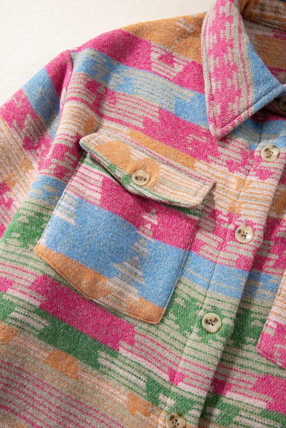 Pink Plus Size Aztec Printed Flap Pocket Shacket Beagle Boutique Fashion Outlet