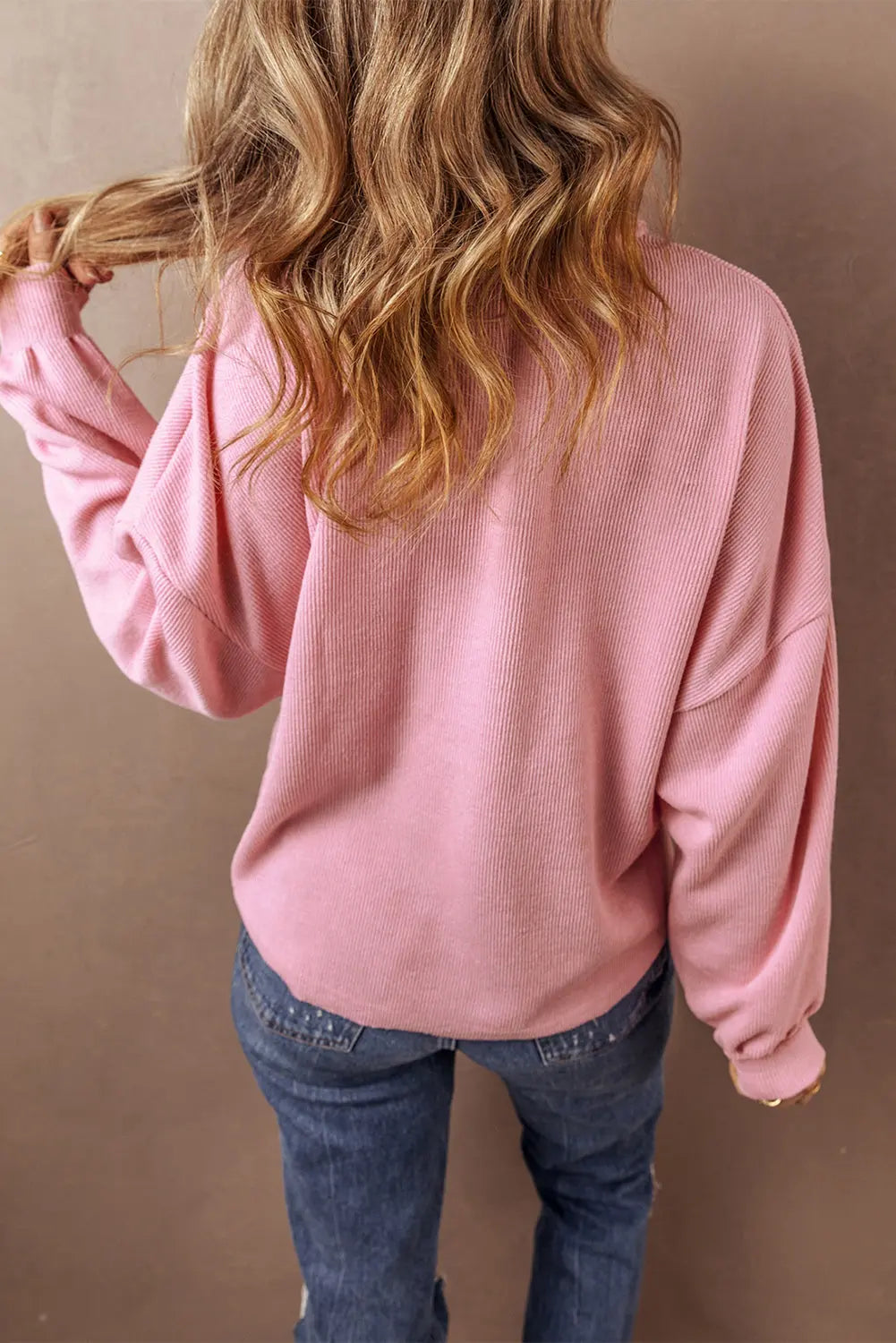 Pink Ribbed Knit Collared Henley Top with Chest Pocket - BB Fashion Outlet