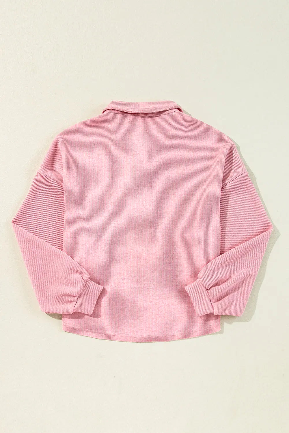 Pink Ribbed Knit Collared Henley Top with Chest Pocket - BB Fashion Outlet
