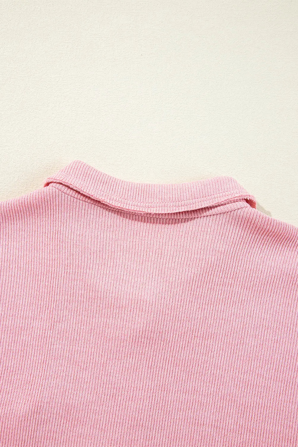 Pink Ribbed Knit Collared Henley Top with Chest Pocket - BB Fashion Outlet