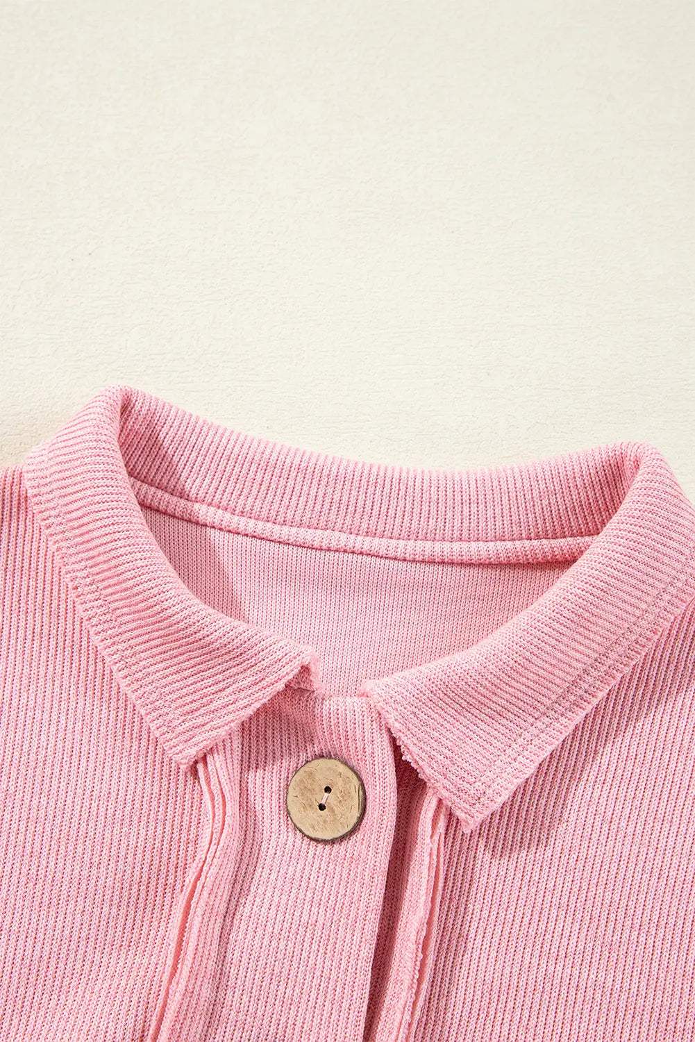Pink Ribbed Knit Collared Henley Top with Chest Pocket - BB Fashion Outlet