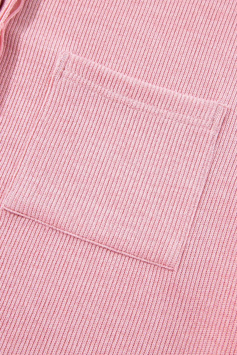 Pink Ribbed Knit Collared Henley Top with Chest Pocket - BB Fashion Outlet