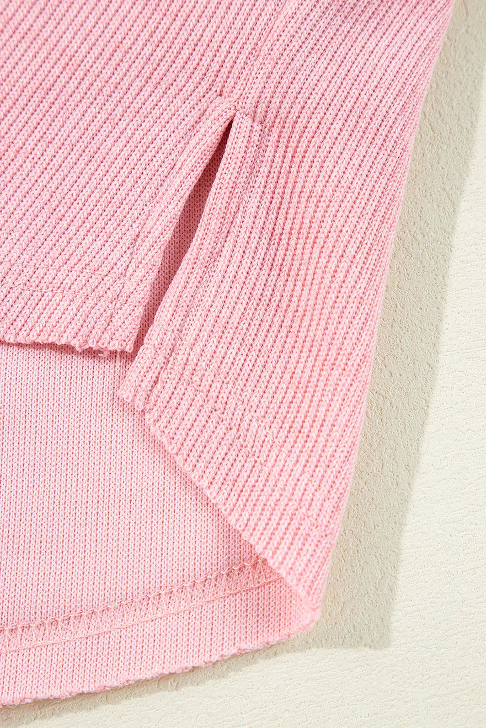 Pink Ribbed Knit Collared Henley Top with Chest Pocket - BB Fashion Outlet