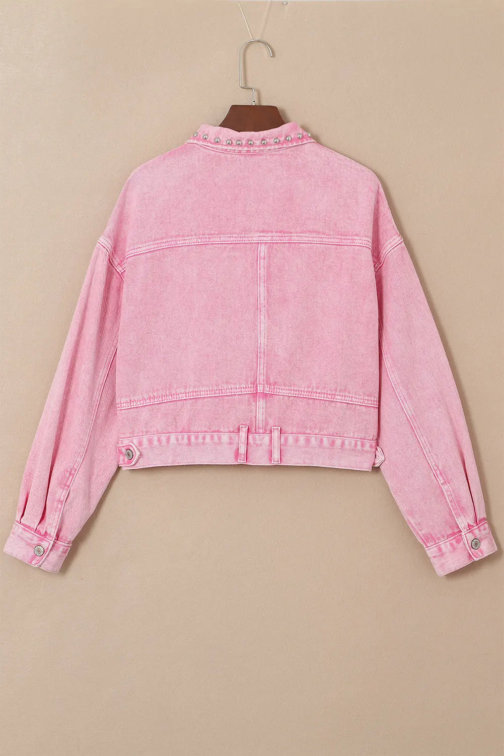 Pink Rivet Studded Pocketed Denim Jacket - eAura