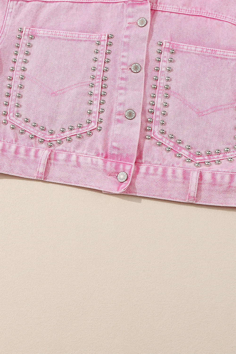 Pink Rivet Studded Pocketed Denim Jacket - eAura