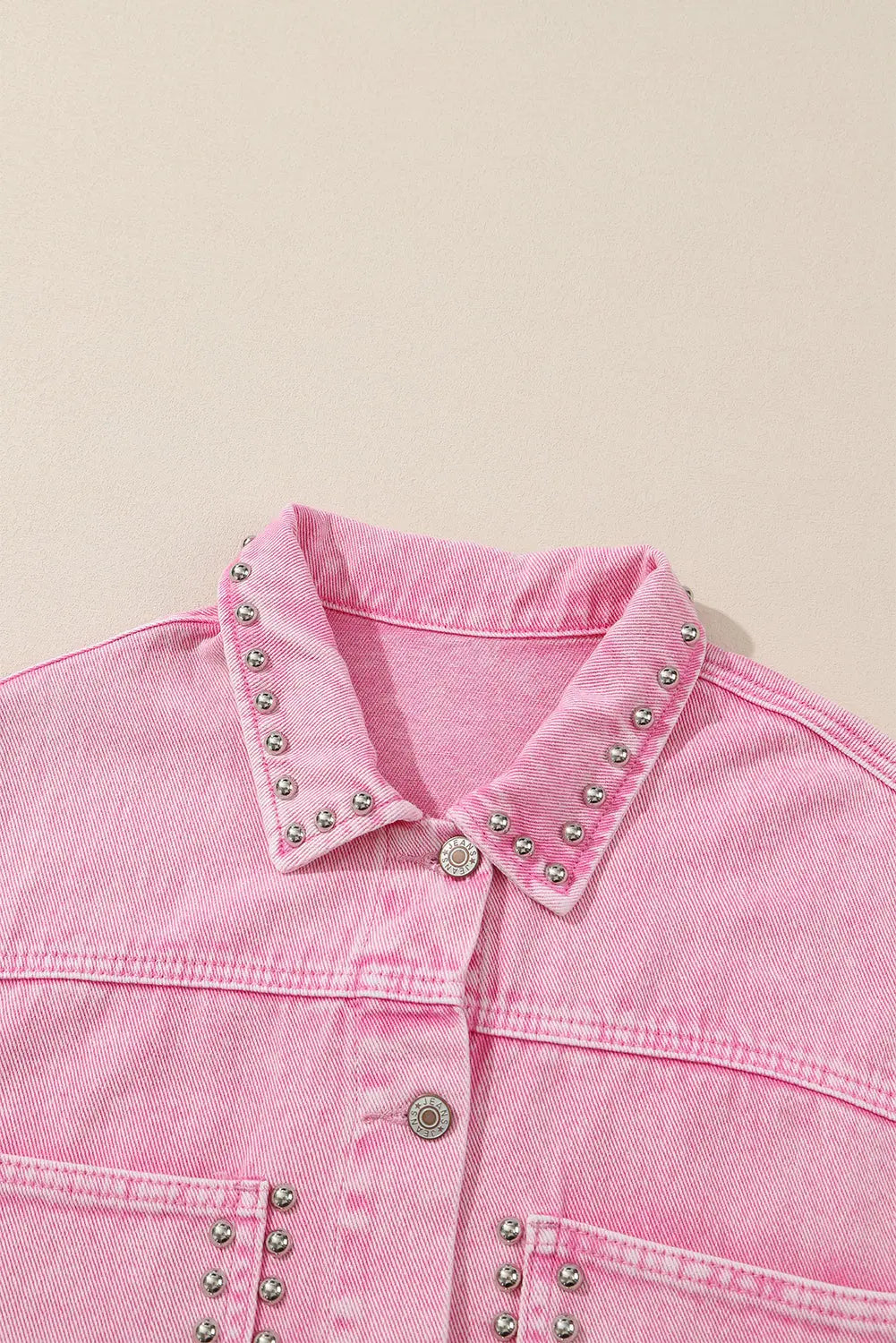 Pink Rivet Studded Pocketed Denim Jacket - eAura