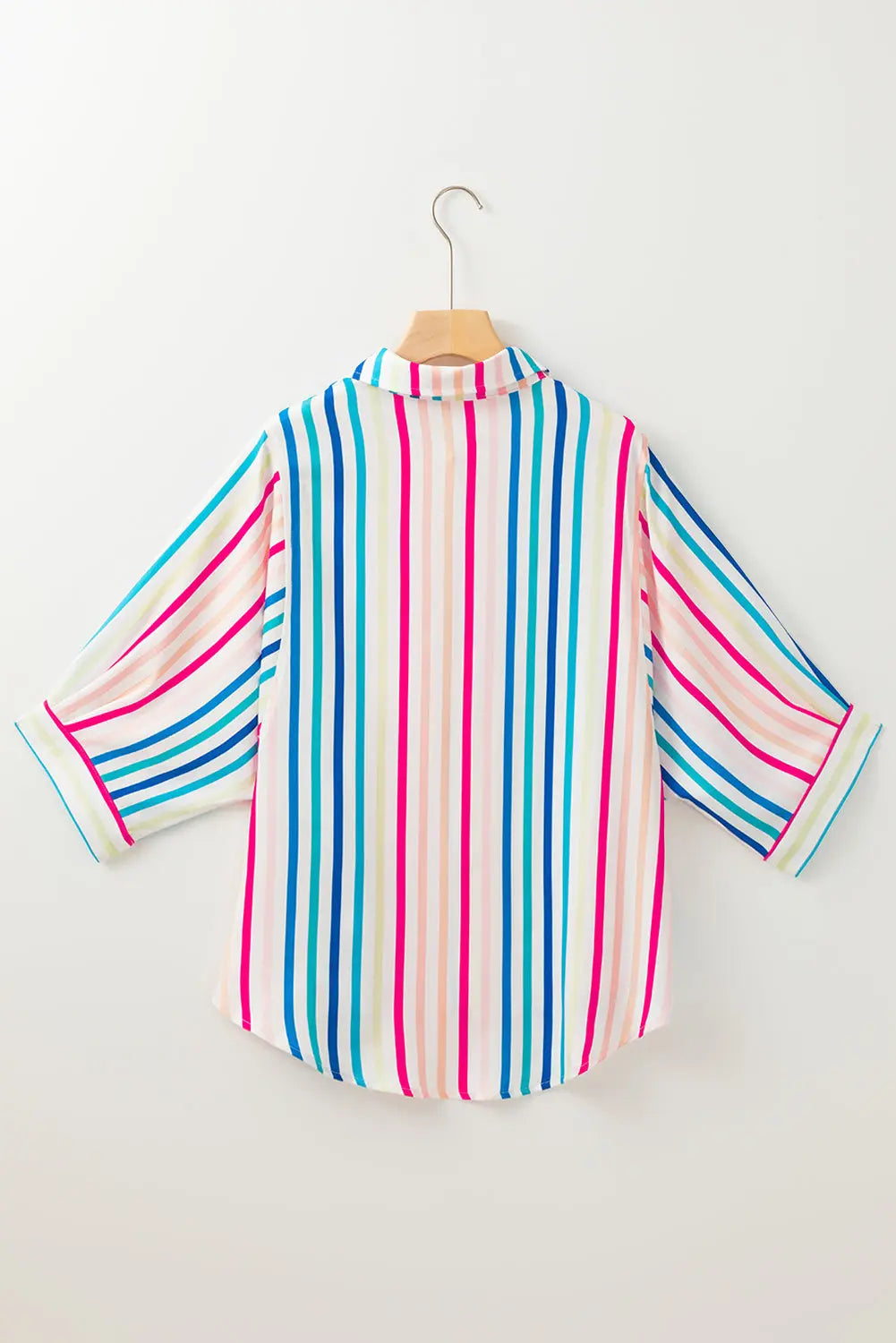 Pink Stripe 3/4 Sleeve Button Up Casual Shirt - eAura