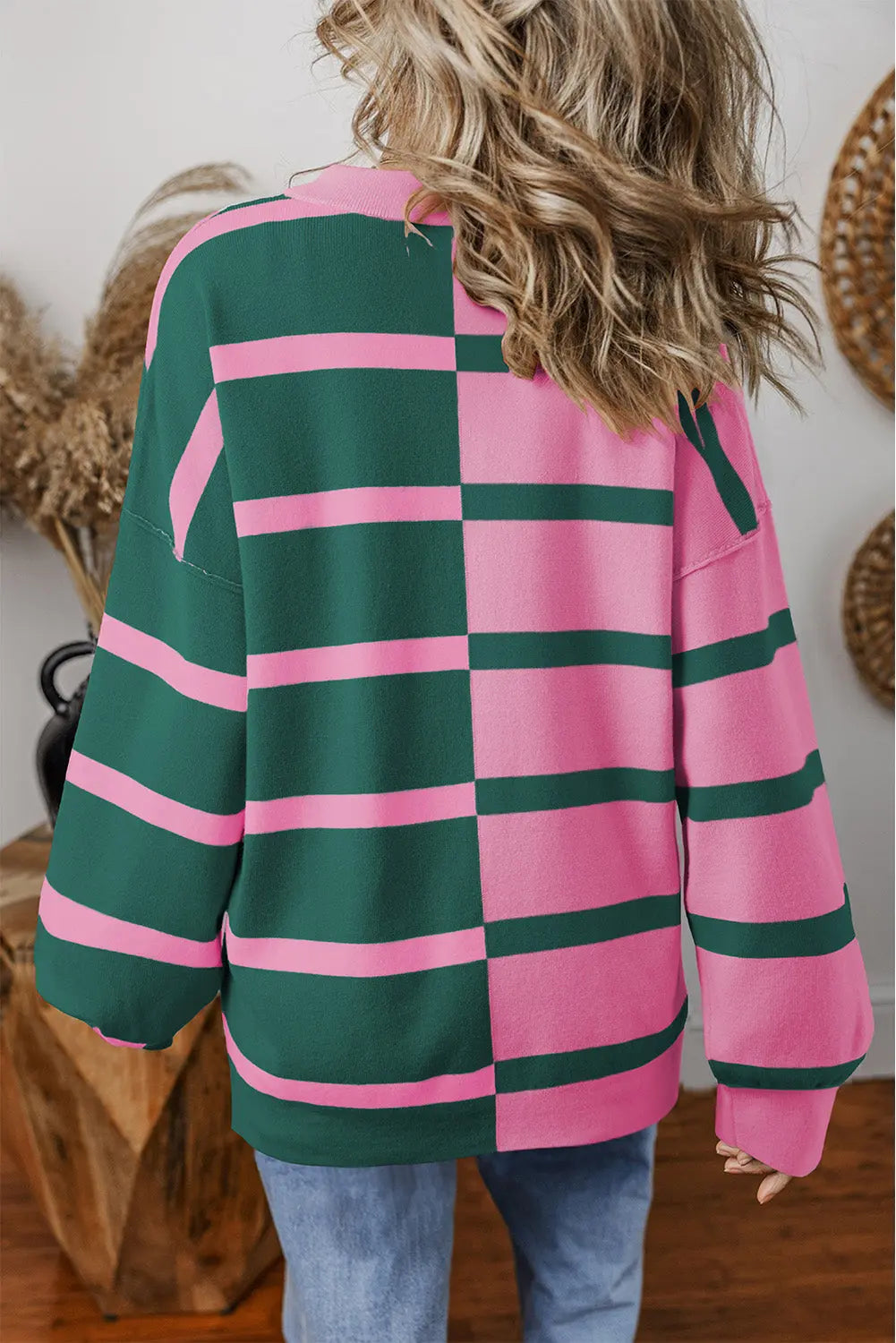 Pink Stripe Colourblock Oversized Sweater - eAura