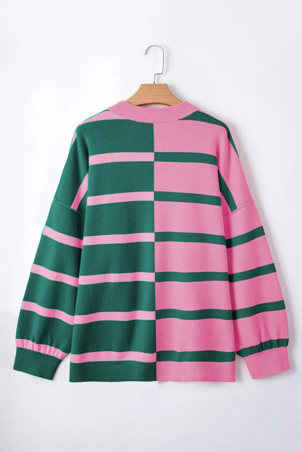 Pink Stripe Colourblock Oversized Sweater - eAura