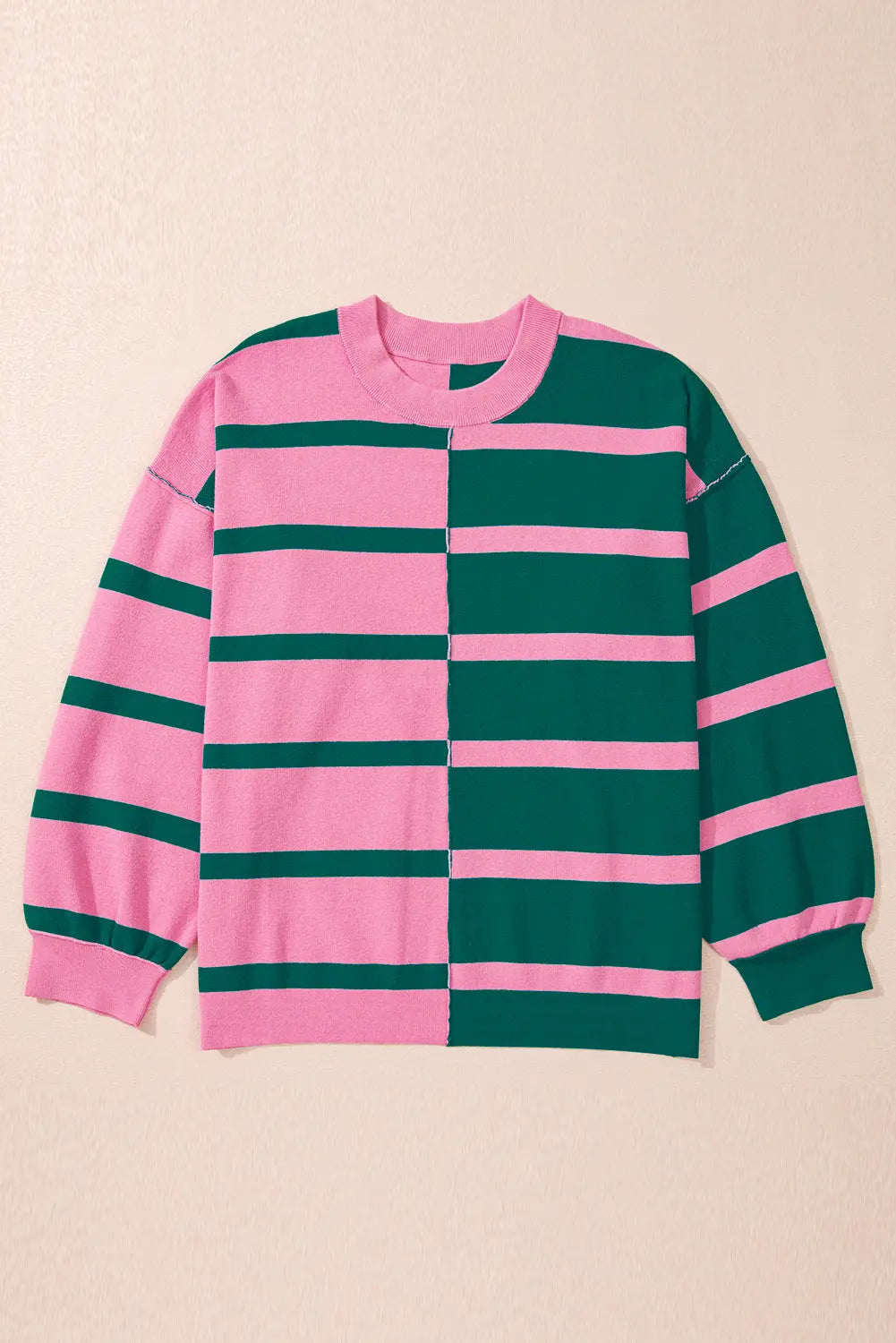 Pink Stripe Colourblock Oversized Sweater - eAura