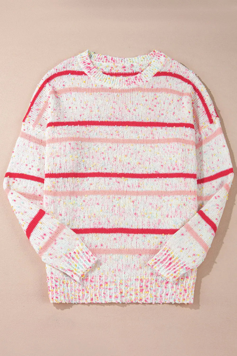 Pink Stripe Drop Shoulder Side Split Plus Size Sweater Beagle Boutique Fashion Outlet