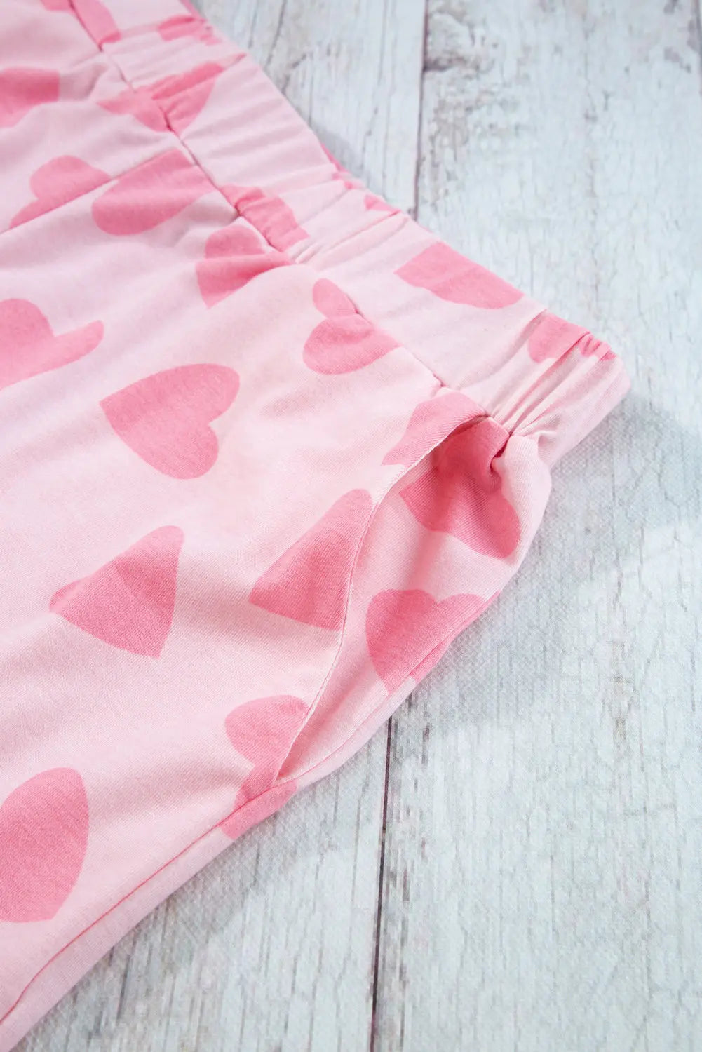 Pink Valentine Heart Shape Print Long Sleeve Top Shorts Lounge Set eAura