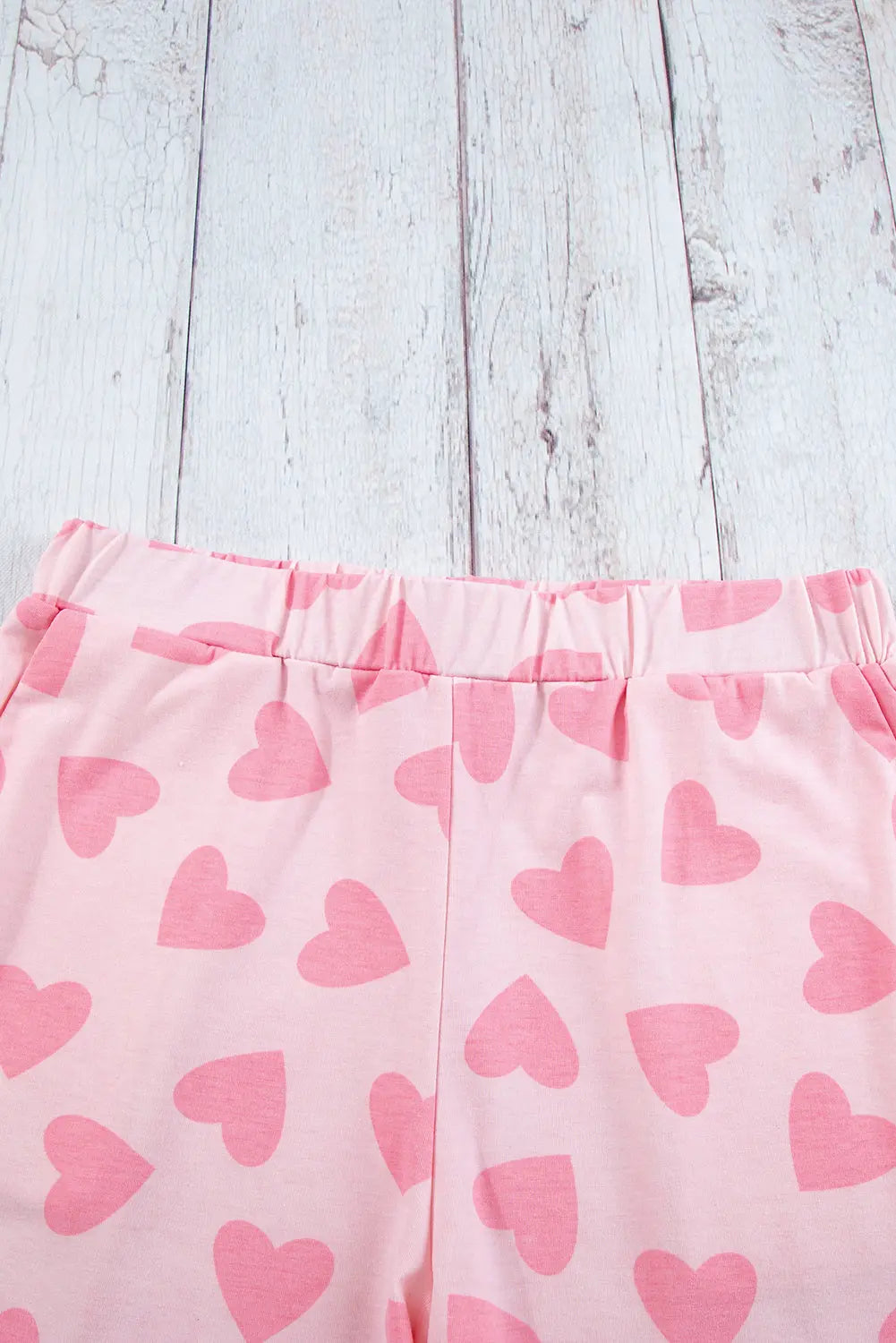 Pink Valentine Heart Shape Print Long Sleeve Top Shorts Lounge Set eAura