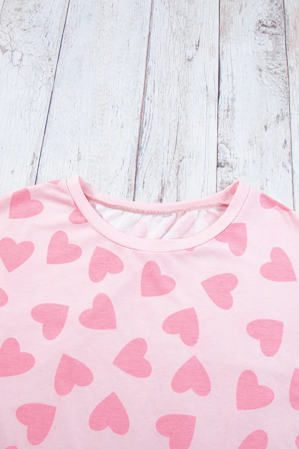 Pink Valentine Heart Shape Print Long Sleeve Top Shorts Lounge Set eAura