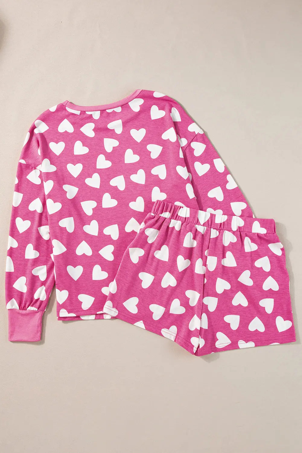 Pink Valentine Heart Shape Print Long Sleeve Top Shorts Lounge Set eAura