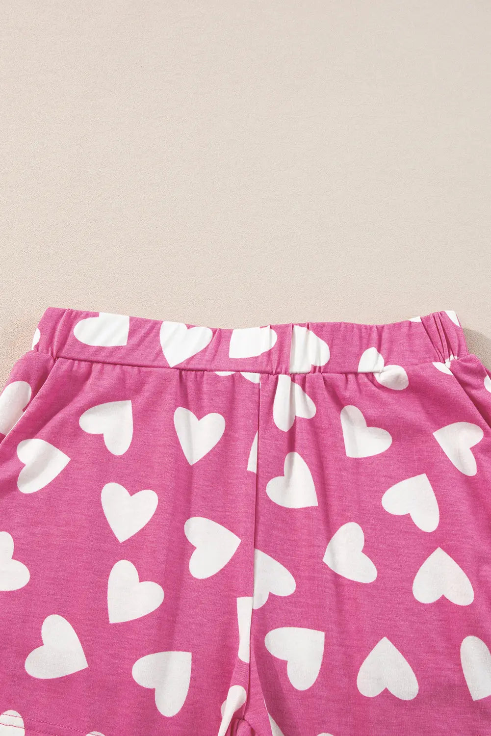 Pink Valentine Heart Shape Print Long Sleeve Top Shorts Lounge Set eAura