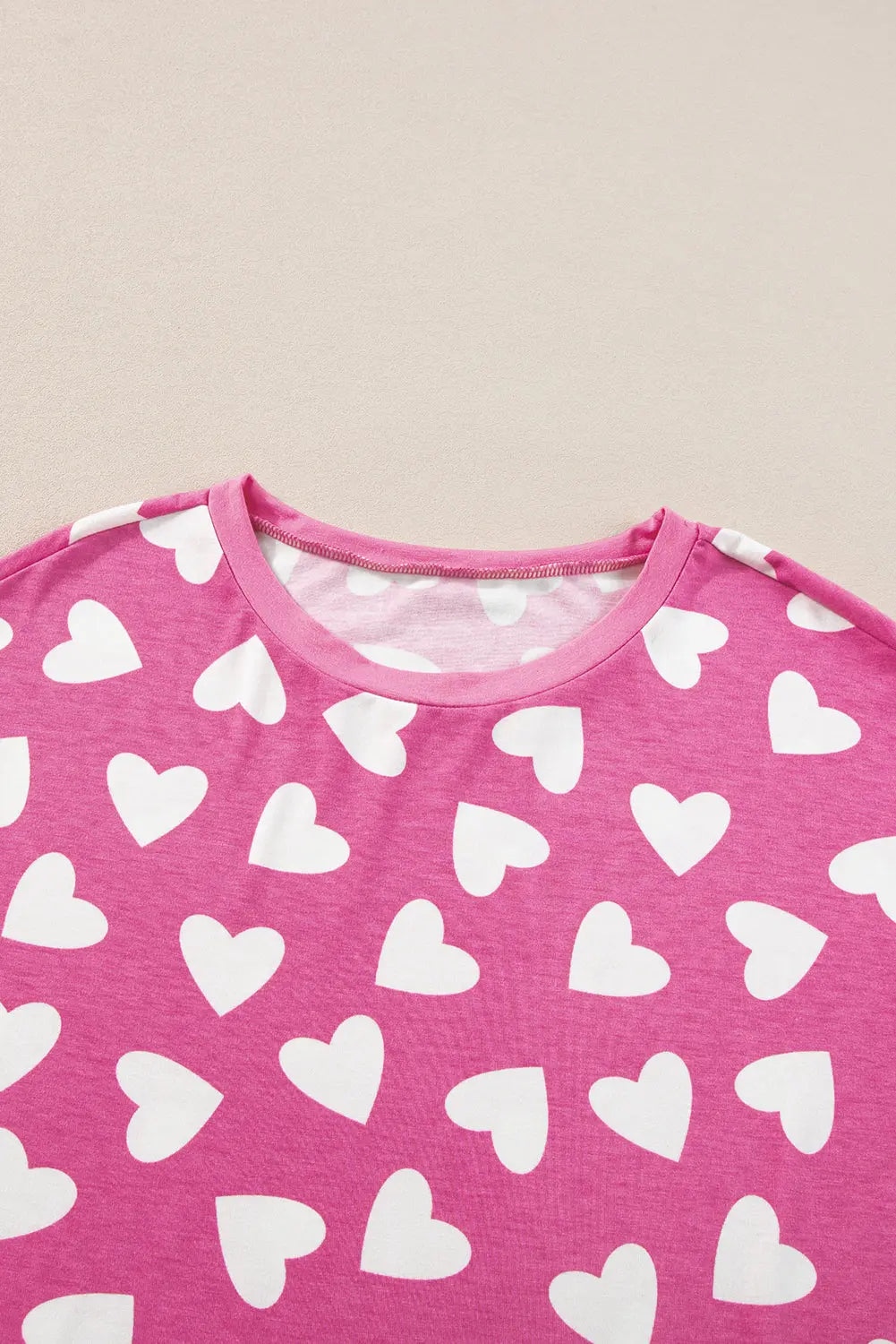 Pink Valentine Heart Shape Print Long Sleeve Top Shorts Lounge Set eAura