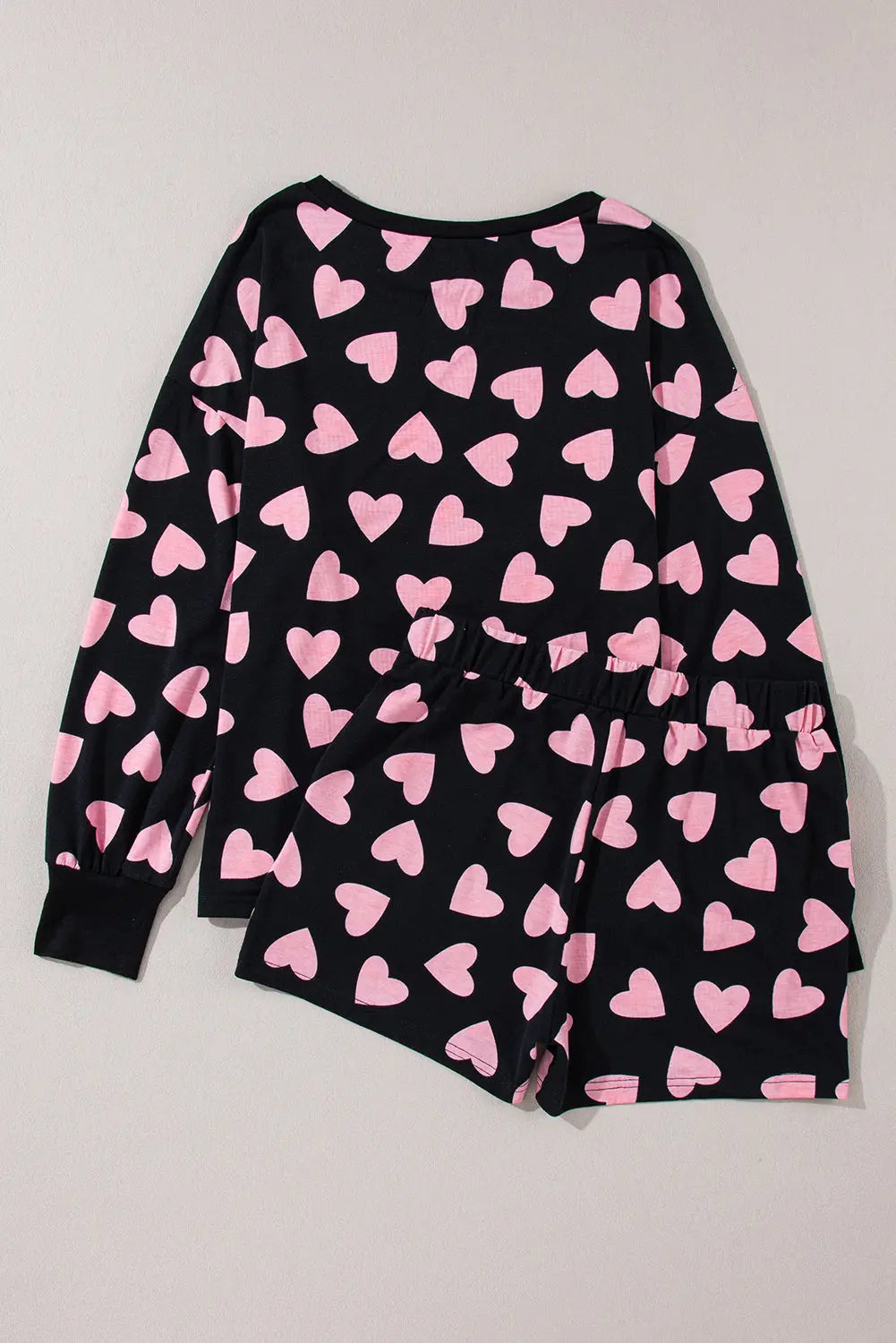 Pink Valentine Heart Shape Print Long Sleeve Top Shorts Lounge Set eAura