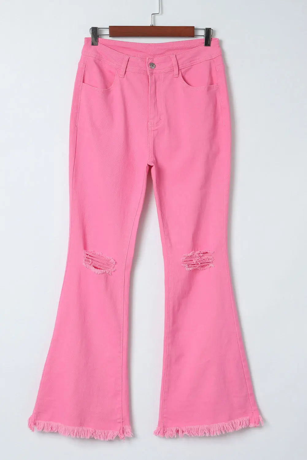 Pink Vintage High Waist Flare Leg Ripped Raw Hem Jeans eAura