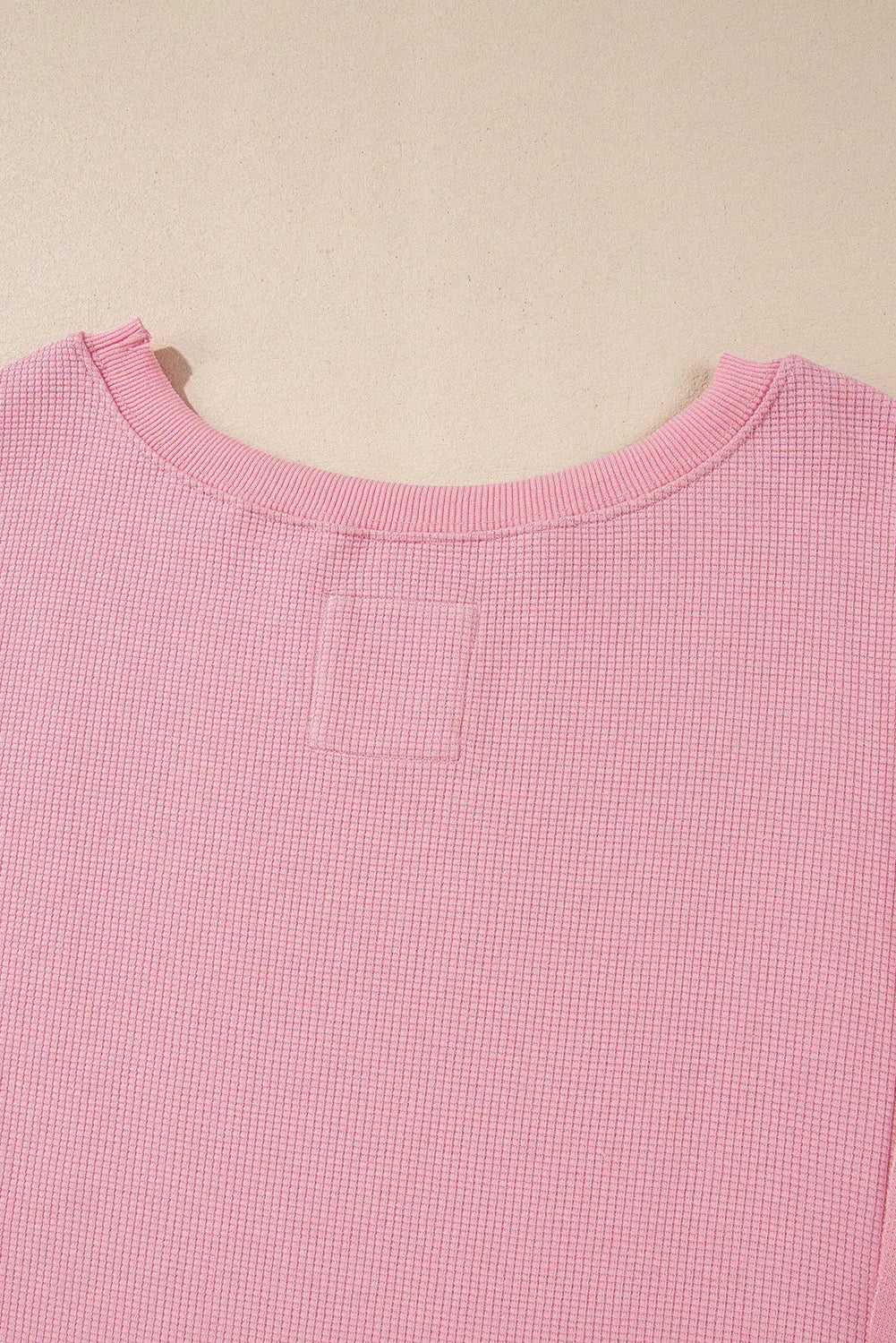 Pink Waffle Knit Bishop Sleeve Split Oversized Sweatshirt Beagle Boutique Fashion Outlet
