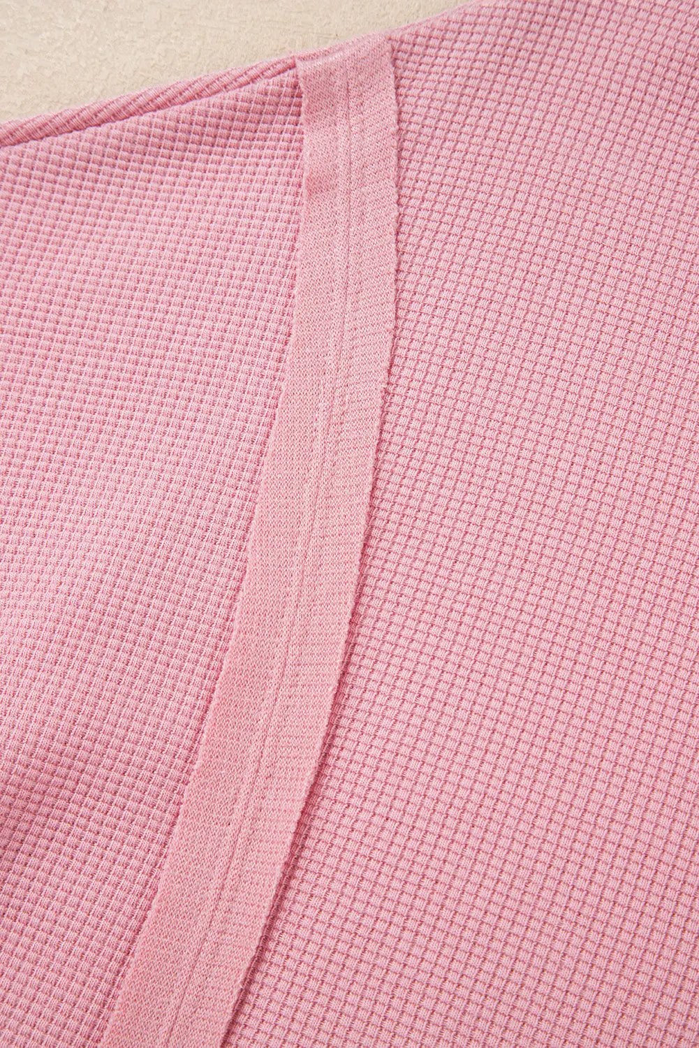 Pink Waffle Knit Bishop Sleeve Split Oversized Sweatshirt Beagle Boutique Fashion Outlet