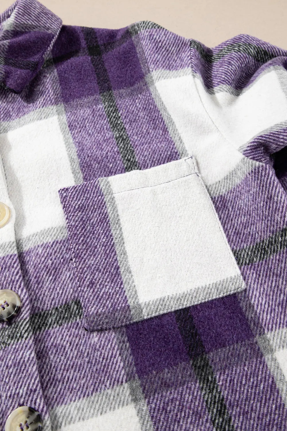 Plaid Buttoned Long Sleeve Jacket with Pocket - eAura