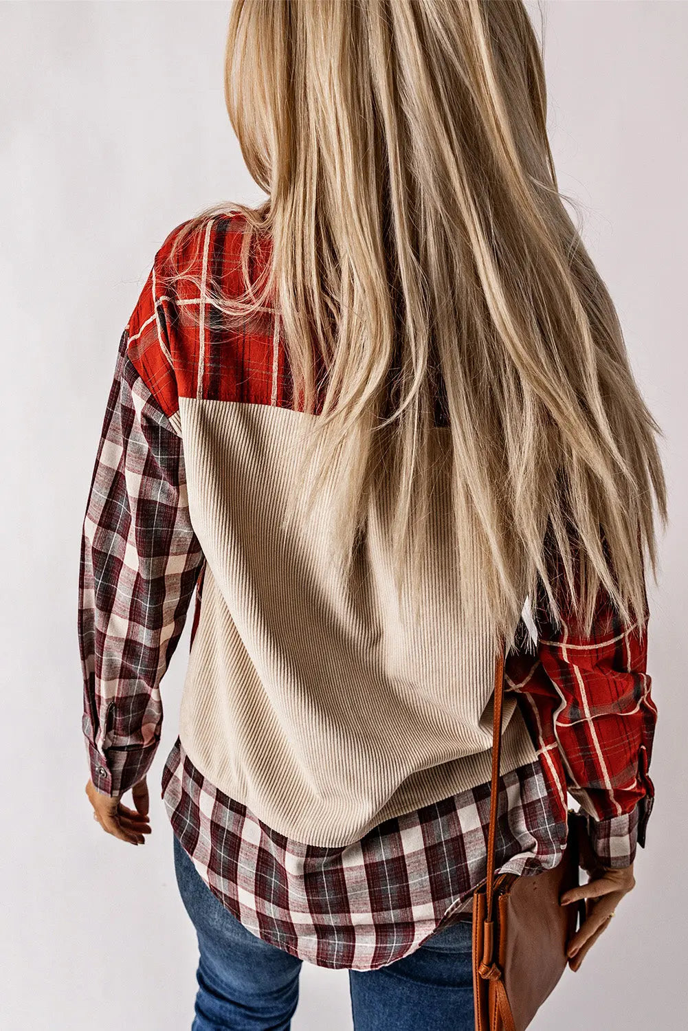 Plaid Corduroy Patchwork Shacket eAura