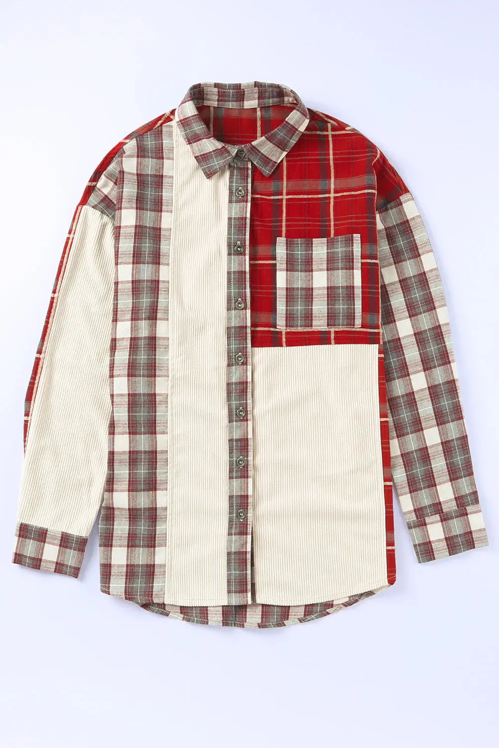Plaid Corduroy Patchwork Shacket eAura