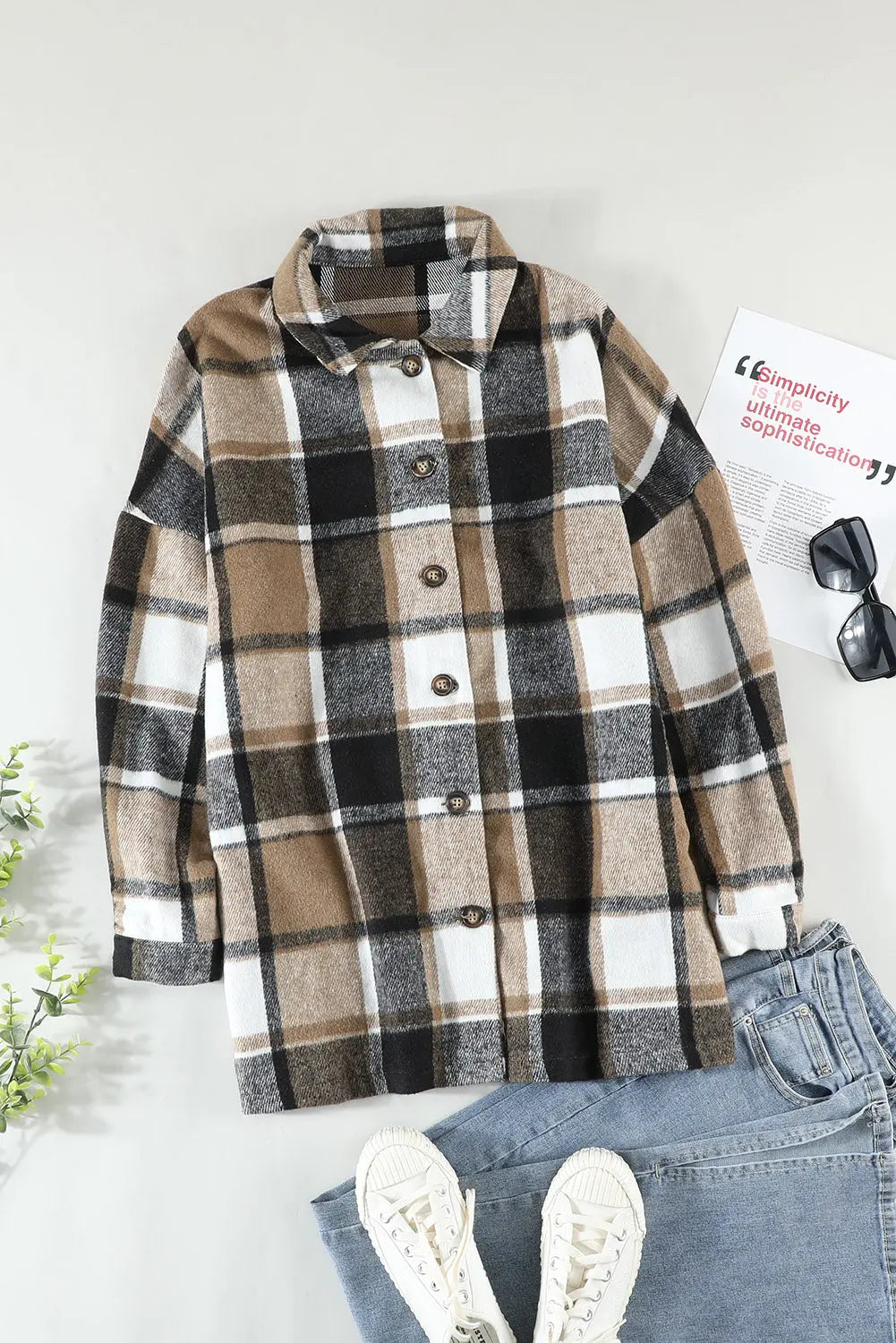 Plaid Print Buttoned Shirt Jacket eAura