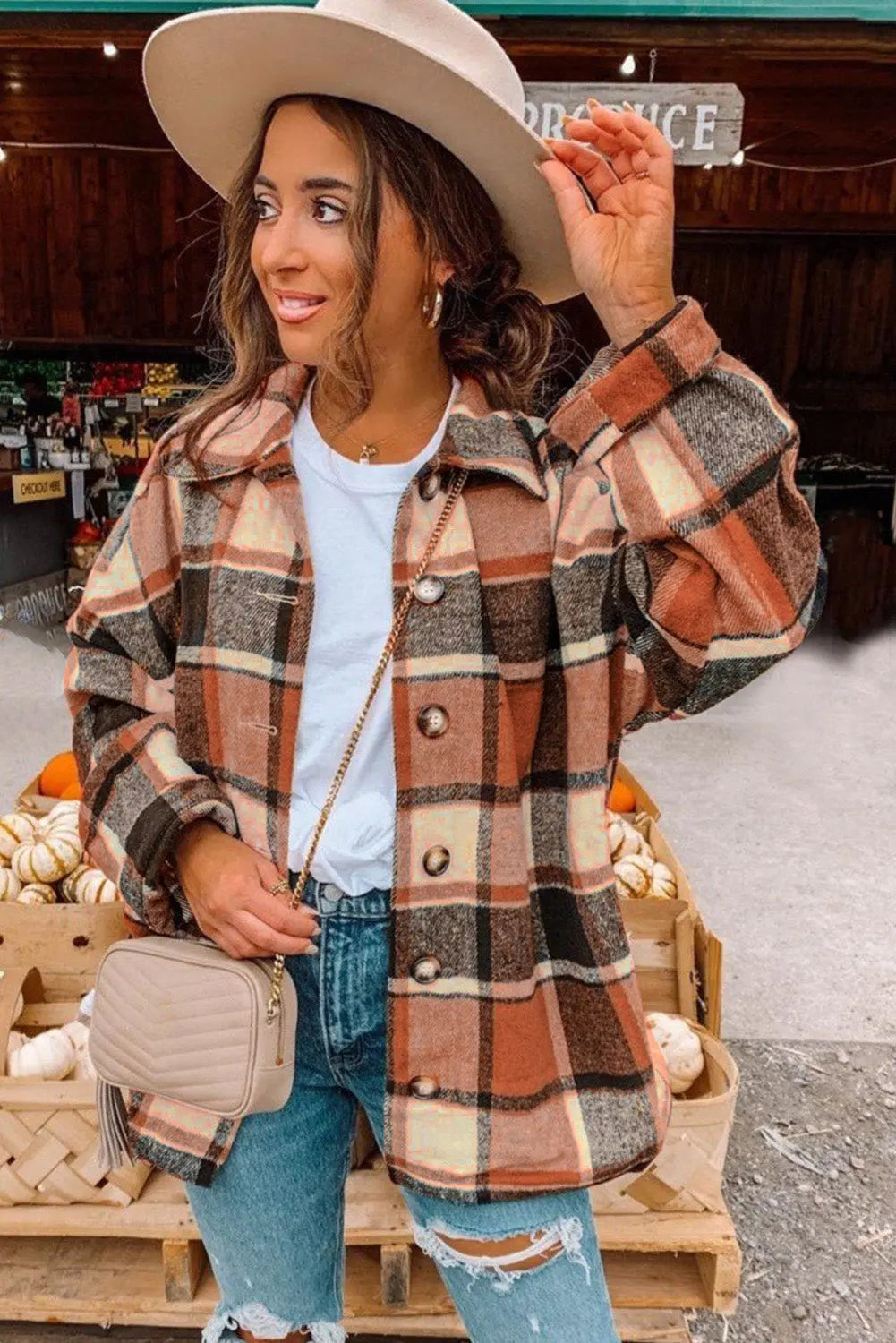 Plaid Print Buttoned Shirt Jacket eAura