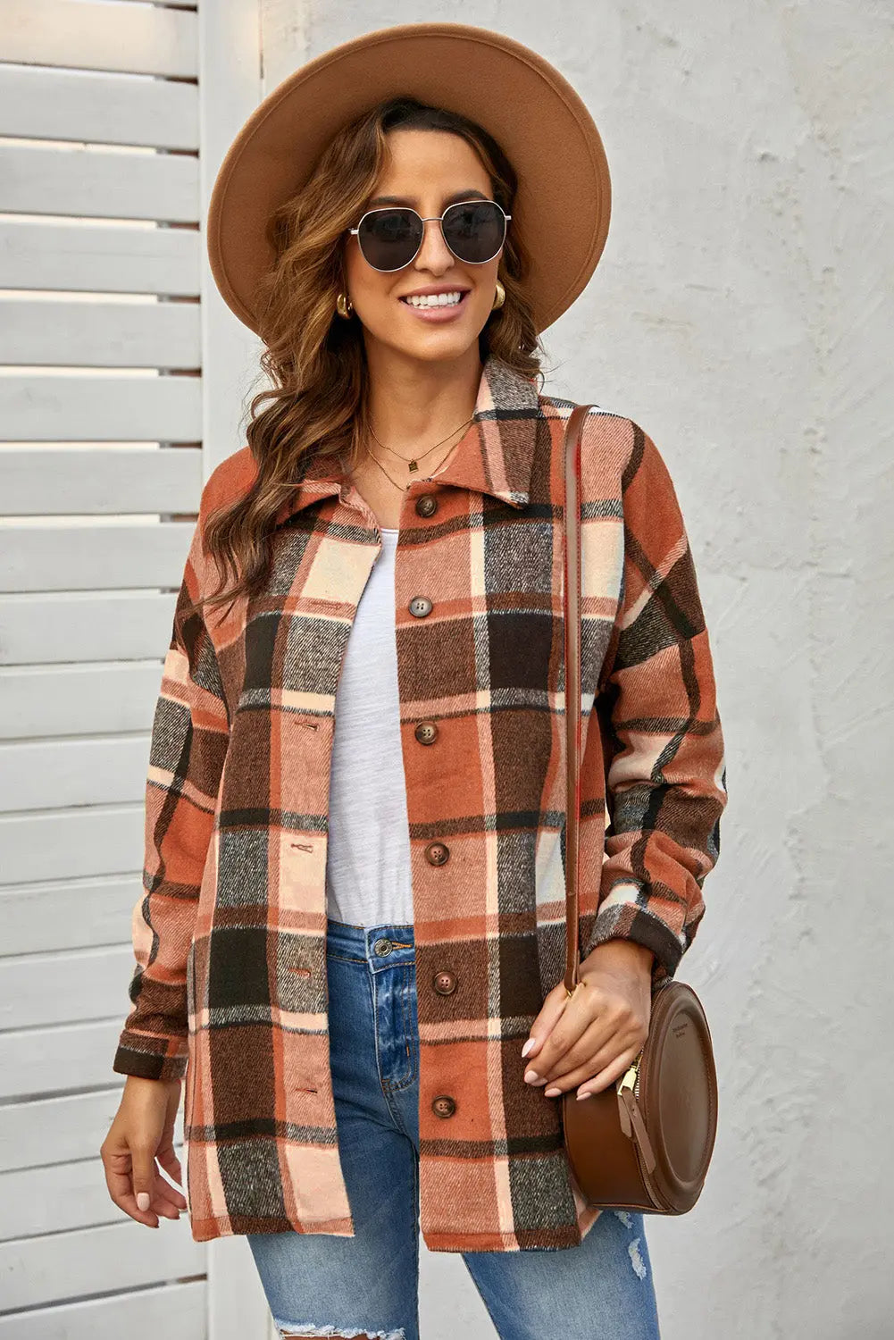 Plaid Print Buttoned Shirt Jacket eAura