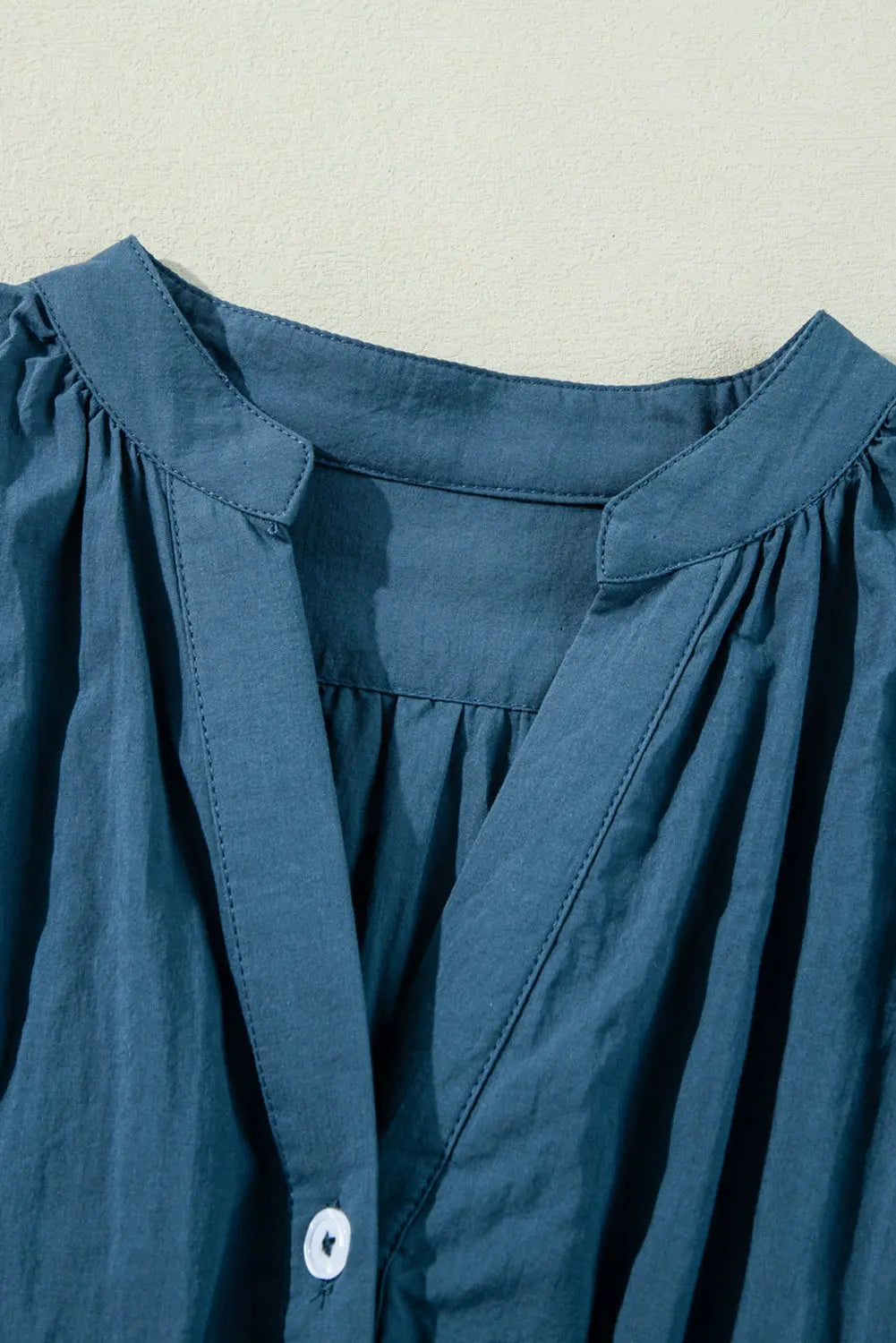 Prussian Blue 3/4 Sleeve Shirred High Waist Buttoned Mini Dress Beagle Boutique Fashion Outlet
