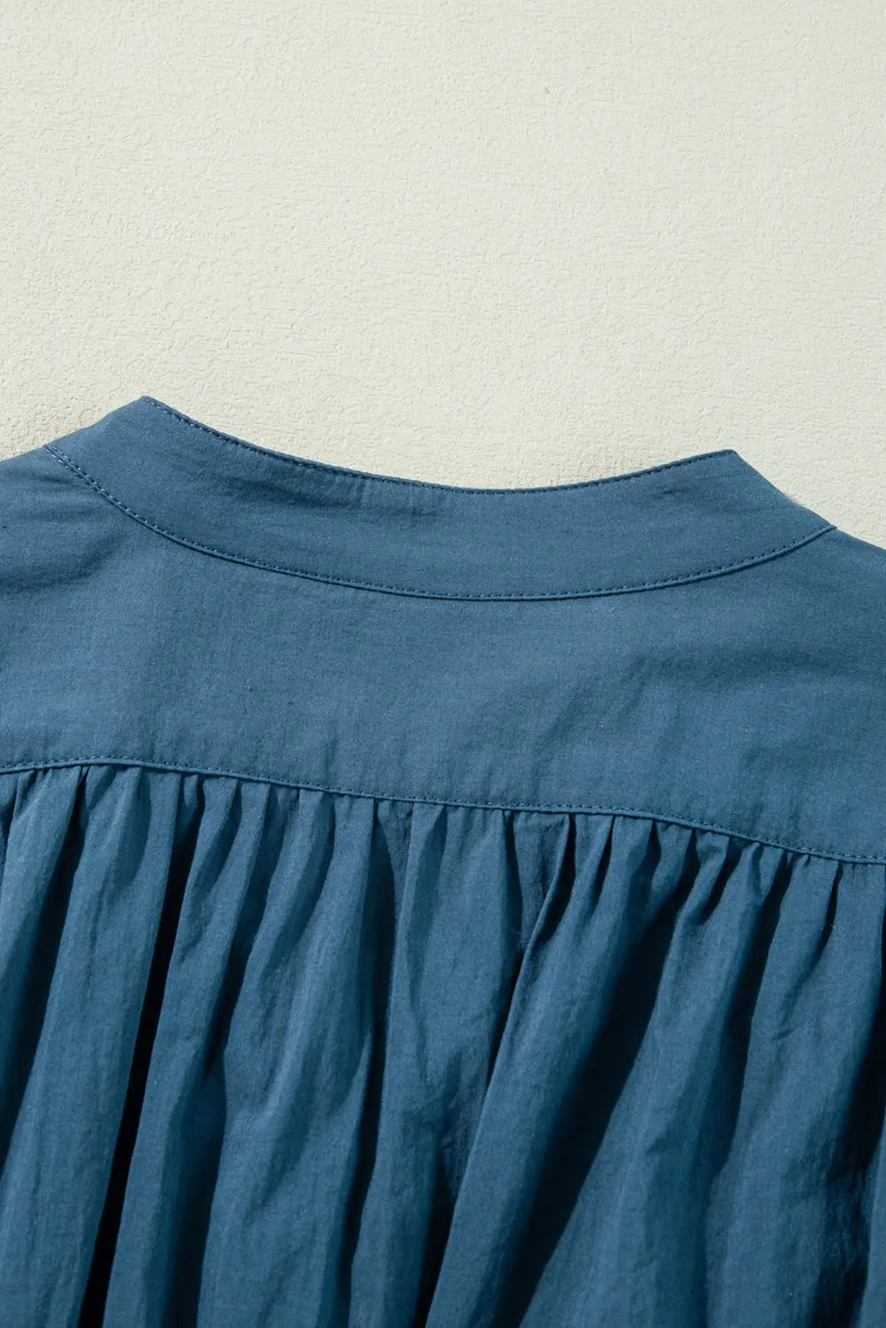 Prussian Blue 3/4 Sleeve Shirred High Waist Buttoned Mini Dress Beagle Boutique Fashion Outlet