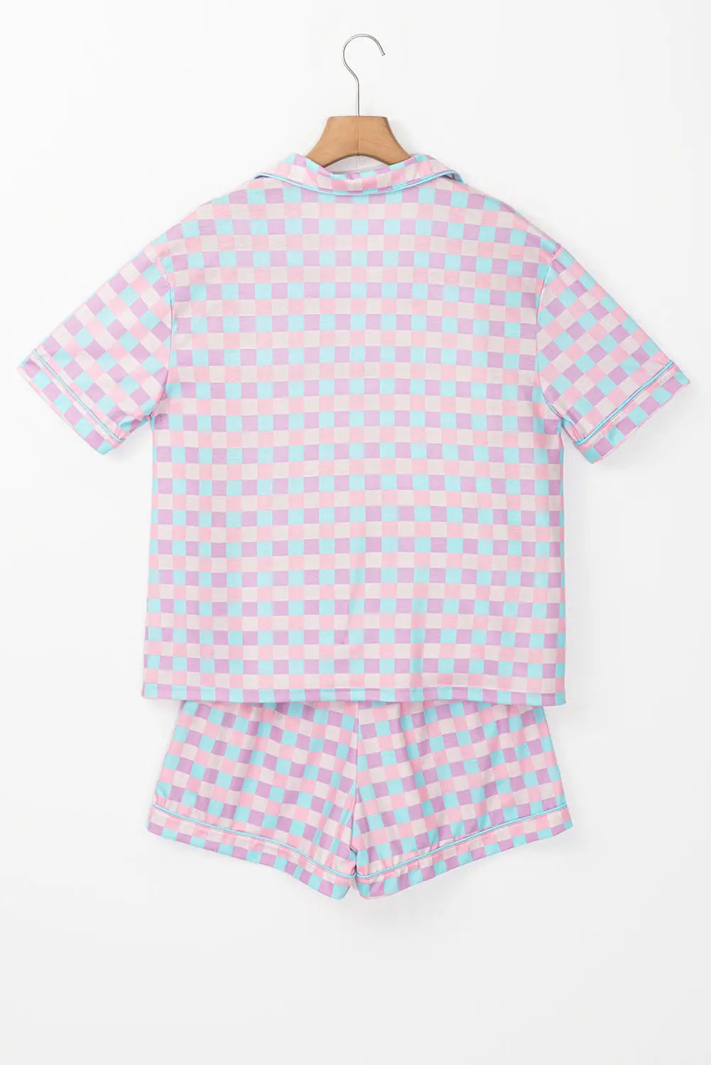 Purple Checkered Pattern Short Sleeve Pyjamass Set - eAura