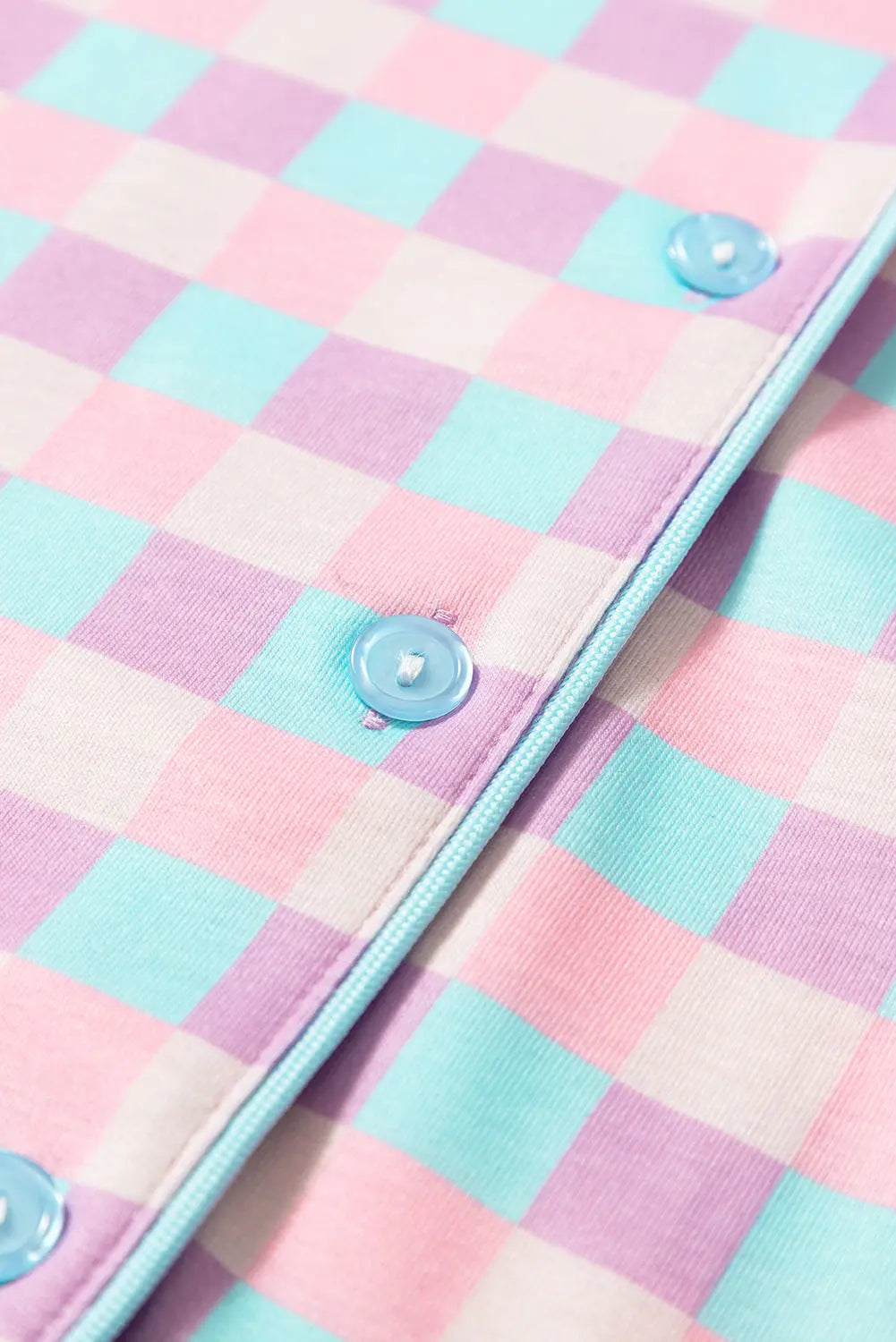 Purple Checkered Pattern Short Sleeve Pyjamass Set - eAura