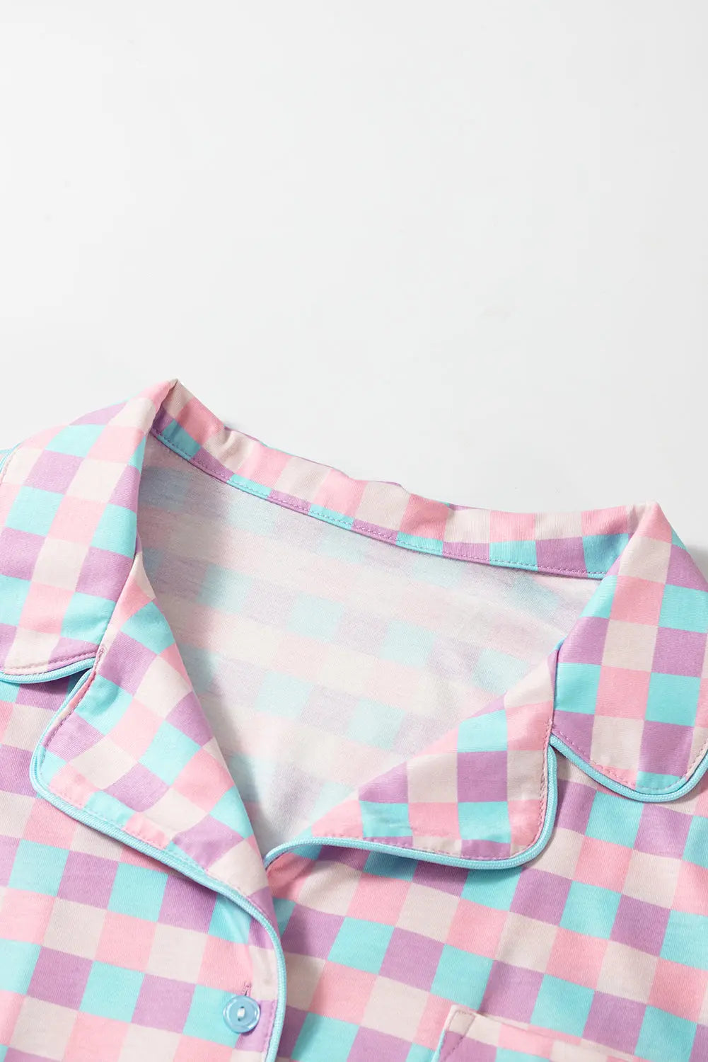 Purple Checkered Pattern Short Sleeve Pyjamass Set - eAura