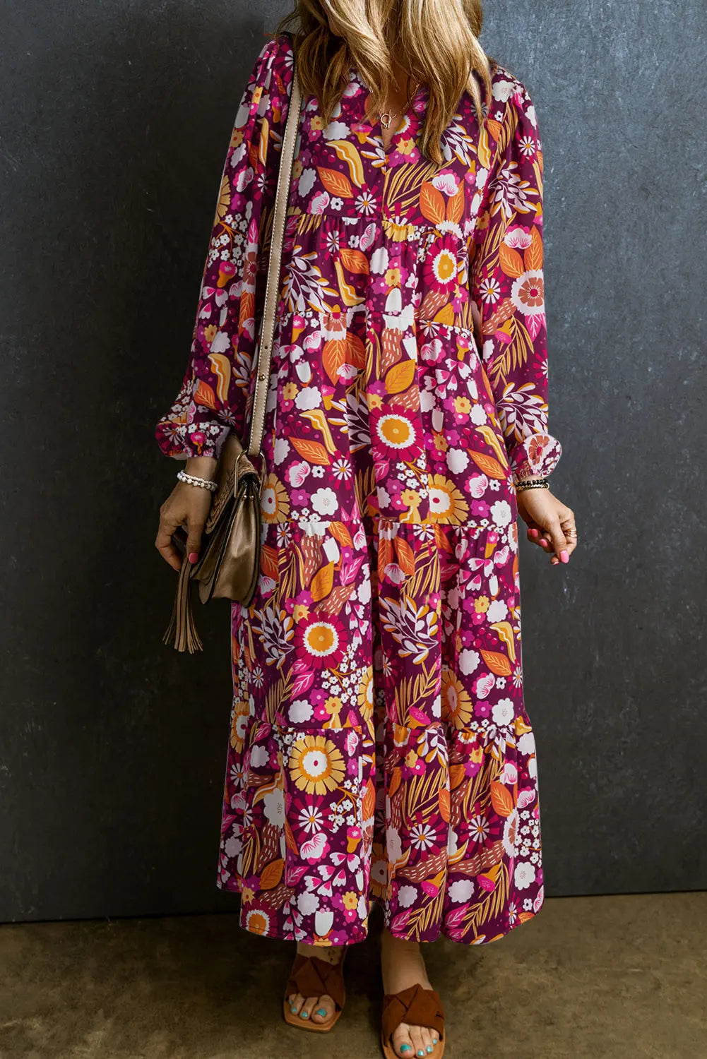 Purple Collared Tiered Flowy Long Dress Beagle Boutique Fashion Outlet