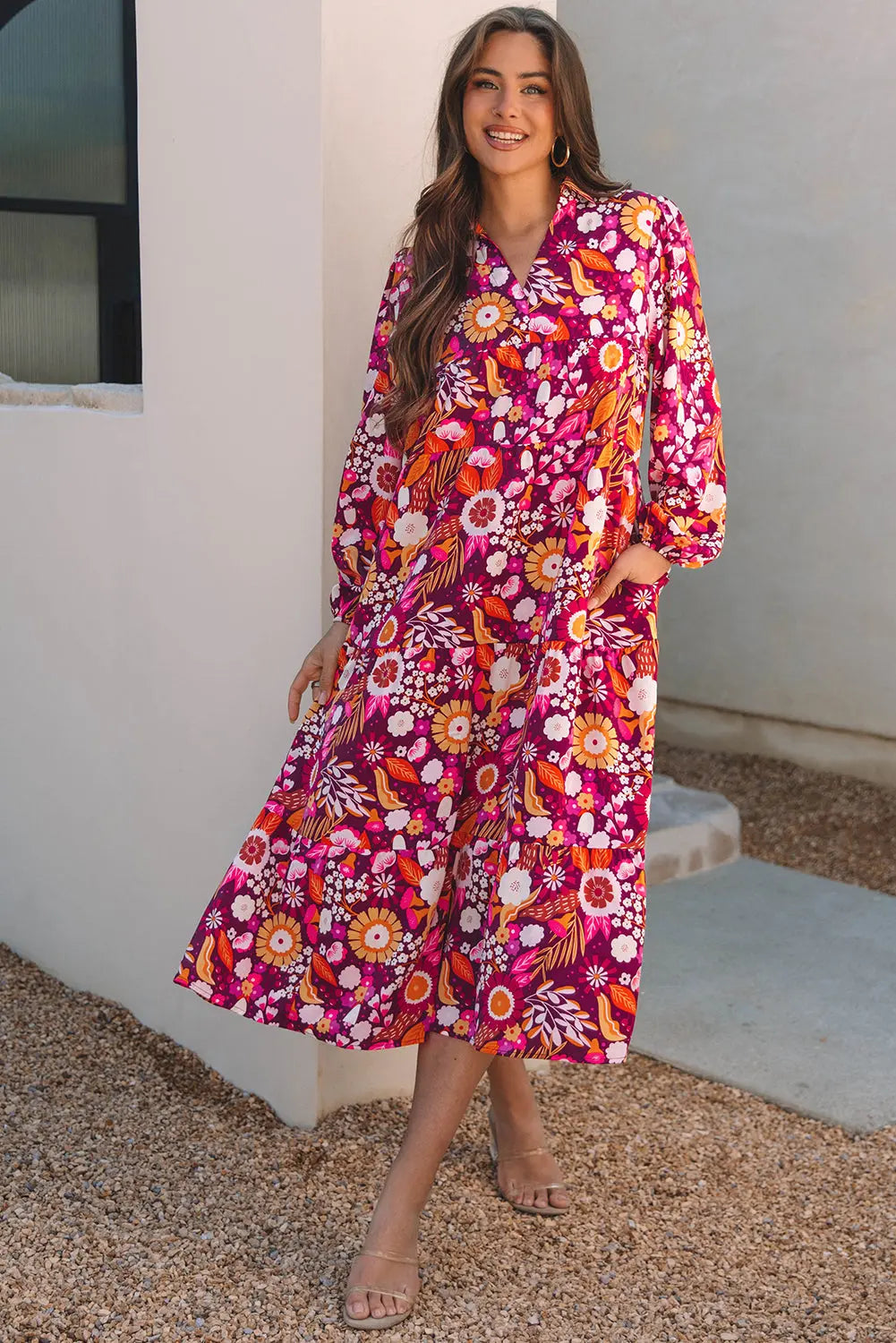 Purple Collared Tiered Flowy Long Dress Beagle Boutique Fashion Outlet