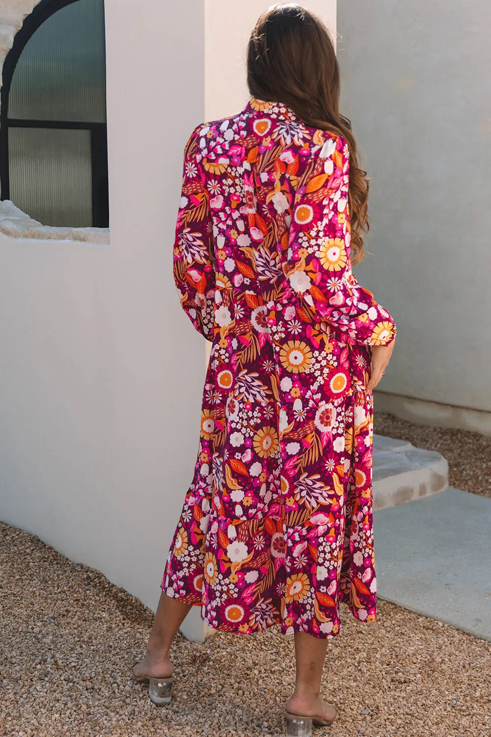 Purple Collared Tiered Flowy Long Dress Beagle Boutique Fashion Outlet