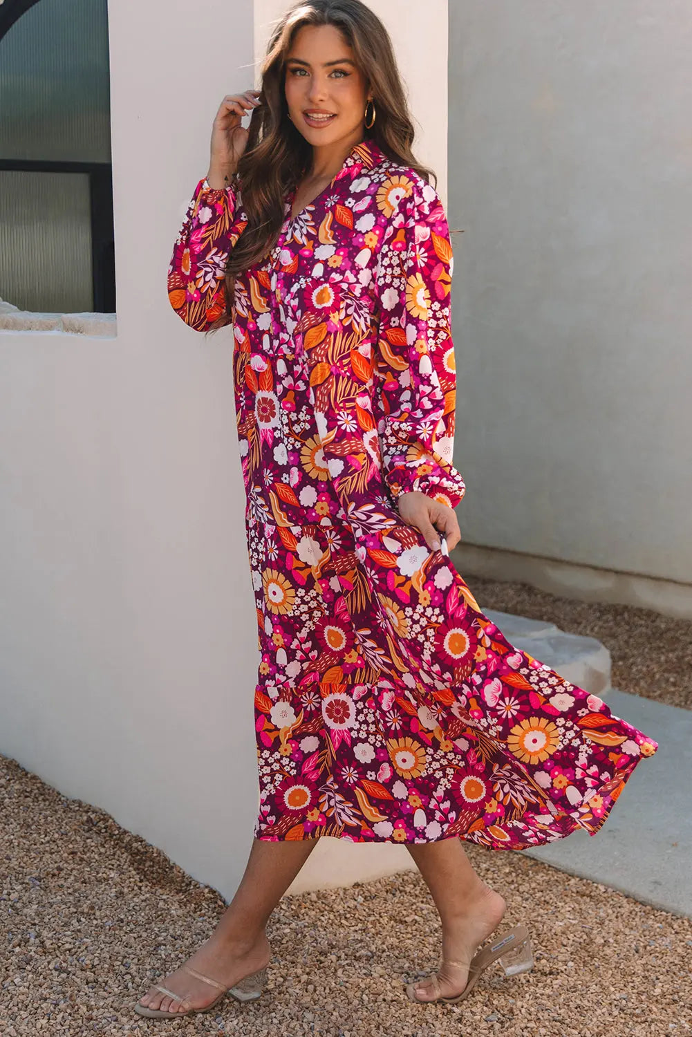 Purple Collared Tiered Flowy Long Dress Beagle Boutique Fashion Outlet