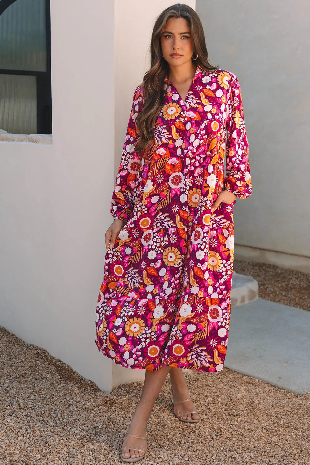 Purple Collared Tiered Flowy Long Dress Beagle Boutique Fashion Outlet
