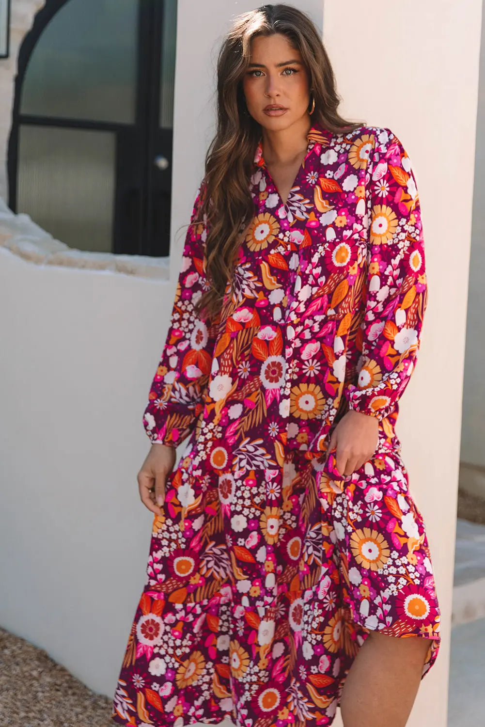 Purple Collared Tiered Flowy Long Dress Beagle Boutique Fashion Outlet