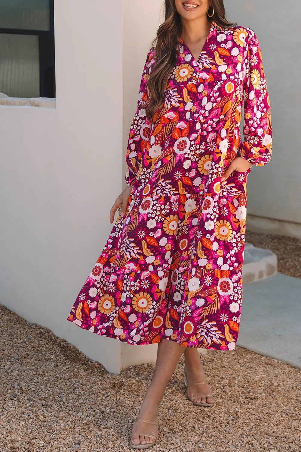 Purple Collared Tiered Flowy Long Dress Beagle Boutique Fashion Outlet