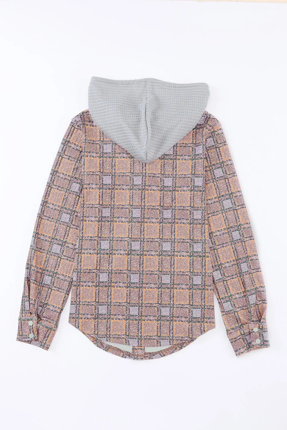 Purple Plaid Contrast Hooded Drawstring Shacket eAura