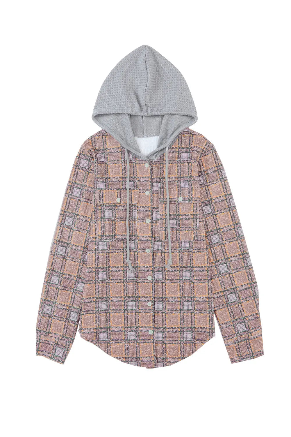 Purple Plaid Contrast Hooded Drawstring Shacket eAura