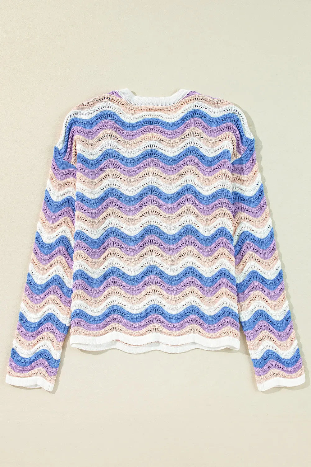 Purple Stripe Wavy Pointelle Knit Drop Shoulder Sweater Beagle Boutique Fashion Outlet