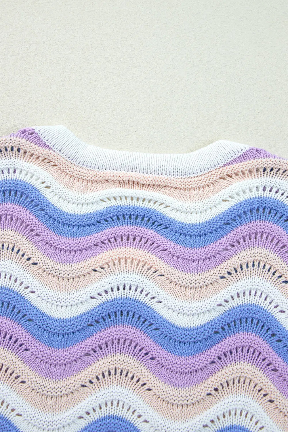 Purple Stripe Wavy Pointelle Knit Drop Shoulder Sweater Beagle Boutique Fashion Outlet